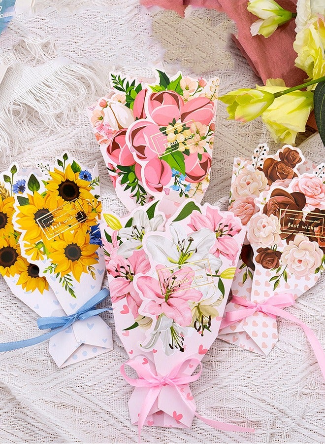 Lemon 4pcs Greeting Card 3D Bouquet Bow Greeting Card for Back Gift, Birthday, Mother's Day Gift, Wedding, Eid, Sturdy and Solid Cardstock Gift Card - Image 1