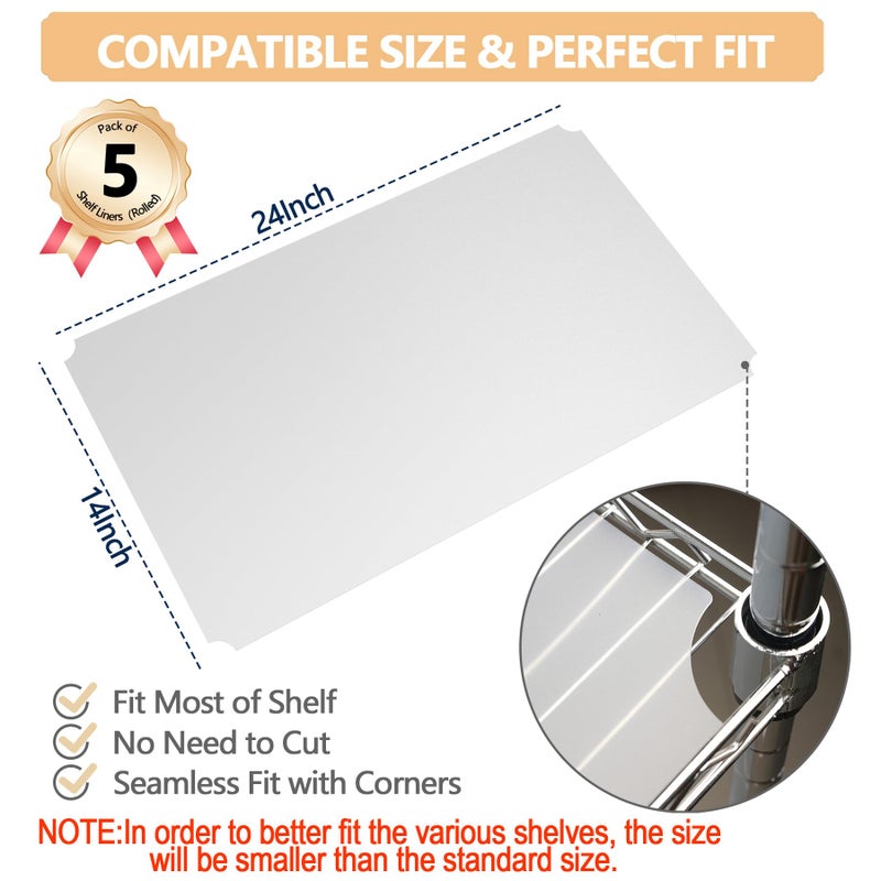 MAXTBEE 5pcs Shelf Liners of Wire Shelf System, Pre-Cut 14 x 24 inch Plastic Shelf Liners Mats for Wire Shelving (Rolled,Actual Size:13.18"X22.95") - Image 2
