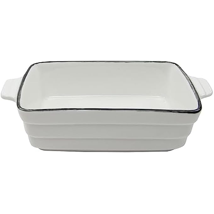 صينية خبز من البورسلين بمقبض وحافة سوداء، طول 16 سم × عرض 9 سم × ارتفاع 4 سم، لون أبيض