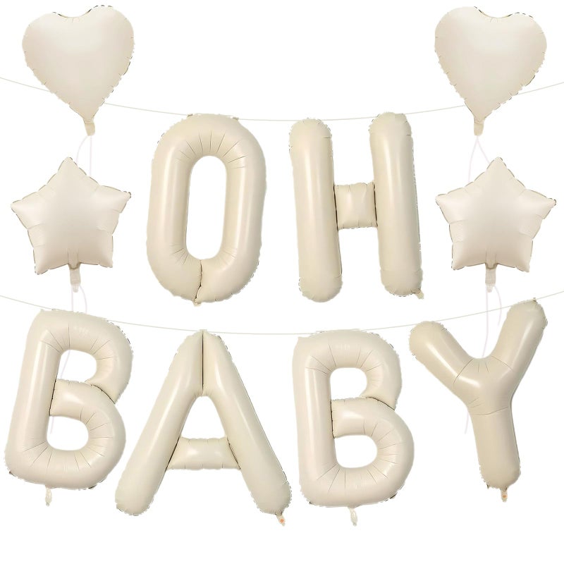 CEUQIESO 40 Inch Beige OH BABY Balloon for Gender Reveal Decorations Large Cream White Oh Baby Foil Balloons Letters with Ribbon Alphabet Oh Baby Banner Sign for Baby Shower Decorations Birthday - Image 2