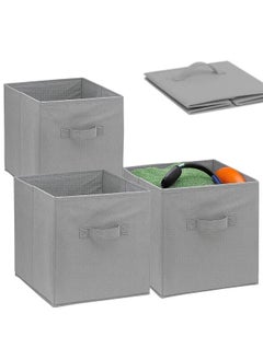 VUCATIN 4PCS Storage Cubes Collapsible Storage Boxes with Handles Fabric Folding Boxes for Organisation Wardrobe Shelving Office Toys Durable Storage Boxes (Grey)  - Image 1