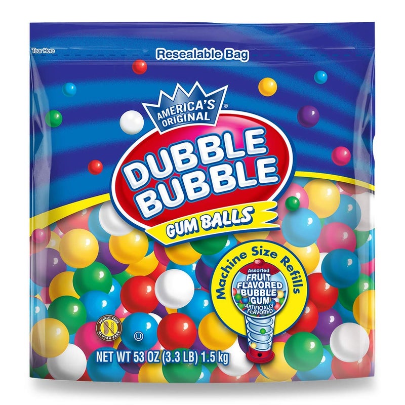 Tootsie Roll Dubble Bubble Gumball Machine Refill - More than 3 Pounds of Bulk Bubblegum Balls - .5 Inch Assorted Gumballs for Small Mini Candy Dispenser - 53 Ounce Bag (Pack of 1) - Image 1