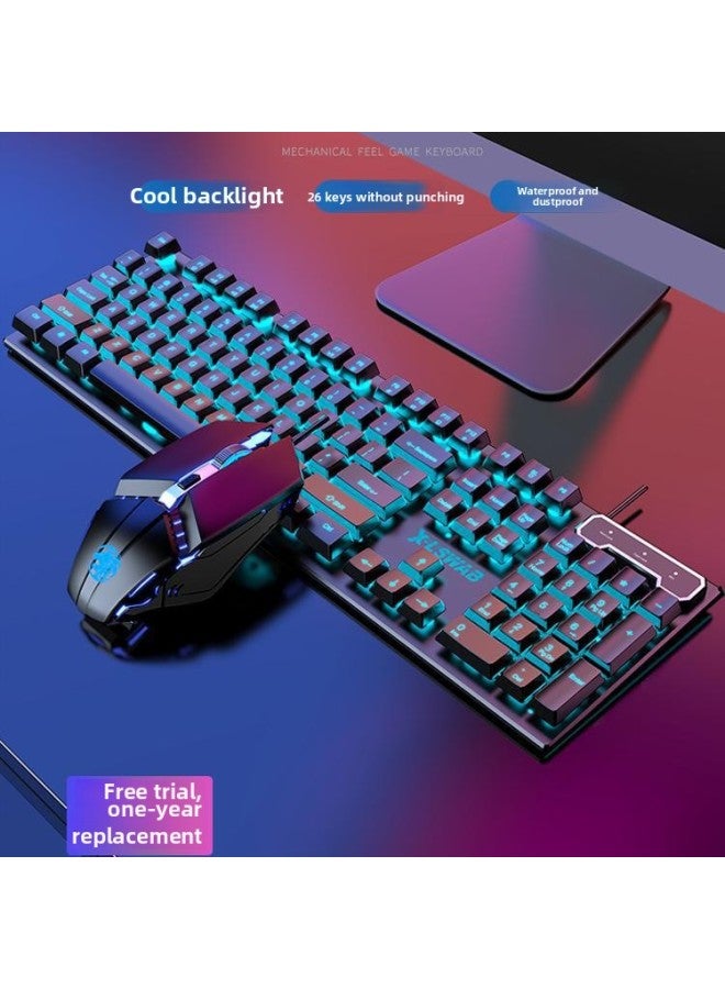 Notebook Computer Competitive Real Game Wired Electric Desktop Special Mechanical Wireless Keyboard Mouse Feel Keyboard Mouse Suit-Color:Genuine Mechanical Feel★Cool Lights - White Rainbow Light [classic Version] + Gaming Mouse - No - 104 Keys - Official Standard