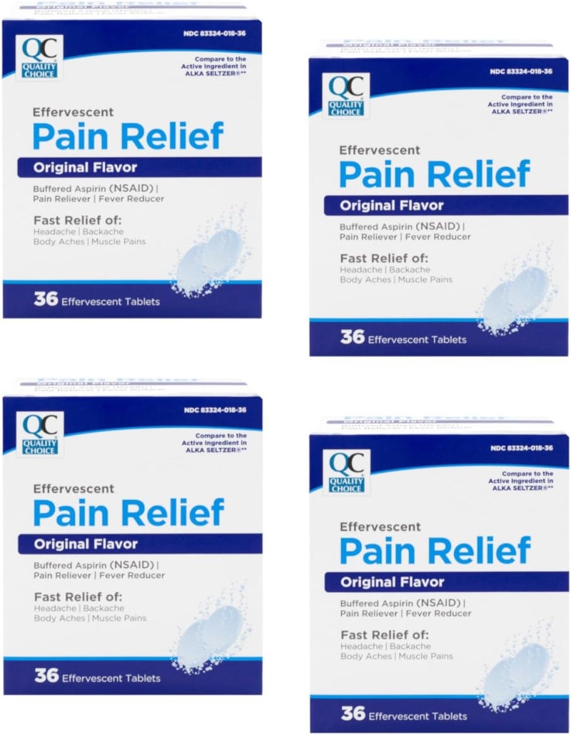 اختيار الجودة مسكن آلام فوار، نكهة أصلية، أسبرين مخفف (NSAID) مسكن للآلام ومخفض للحمى، 36 حبة (عبوة من 4)