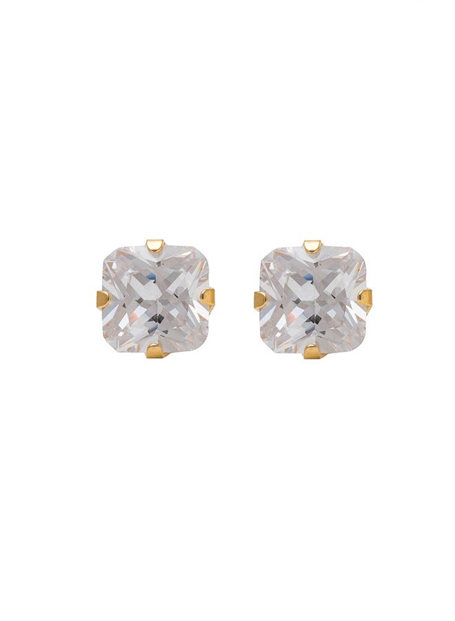 Studex 6*6MM Cubic Zirconia Princess Cut 24K Pure Gold Plated Ear Studs - Image 1