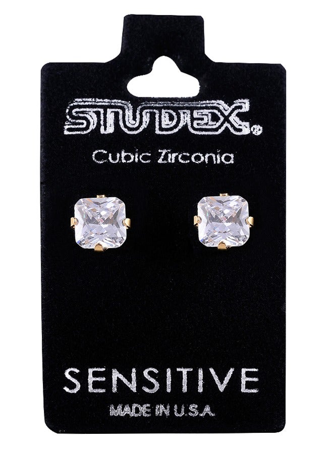 Studex 6*6MM Cubic Zirconia Princess Cut 24K Pure Gold Plated Ear Studs - Image 5