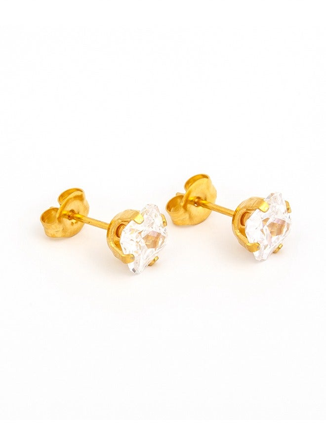 Studex 6*6MM Cubic Zirconia Princess Cut 24K Pure Gold Plated Ear Studs - Image 2