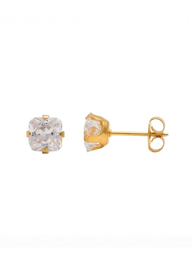 Studex 6*6MM Cubic Zirconia Princess Cut 24K Pure Gold Plated Ear Studs - Image 3