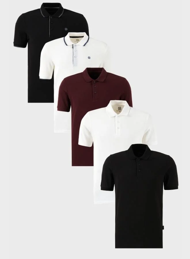 Buratti  Buratti Cotton Regular Fit Button-Down Polo Collar 5-Pack T-Shirt Men's T-SHIRT 590211827S5 for Men | Best Price UAE