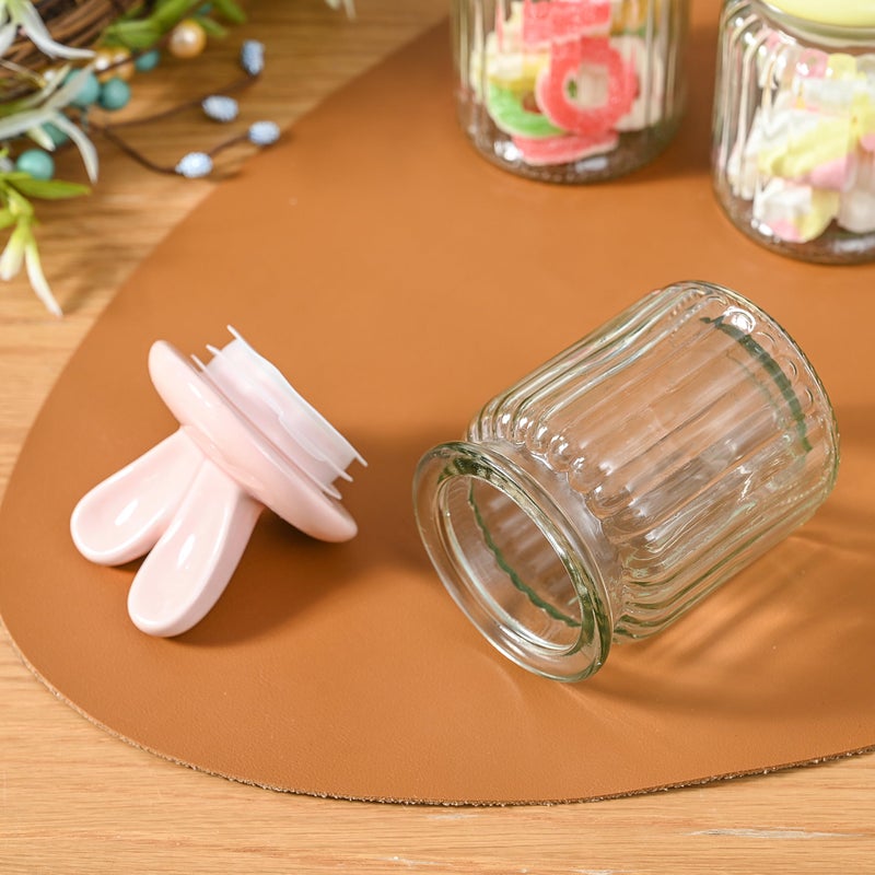 FESTGLOX Glass Easter Candy Jars with Ceramic Bunny Ear Lids, 4Pcs Sealing Bunny Jars in Pastel Colors for Storage, Mini Eggs, Cookies, Tray, Table Centerpiece, Kitchen, Home Spring Decor - Image 4