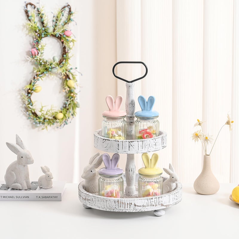 FESTGLOX Glass Easter Candy Jars with Ceramic Bunny Ear Lids, 4Pcs Sealing Bunny Jars in Pastel Colors for Storage, Mini Eggs, Cookies, Tray, Table Centerpiece, Kitchen, Home Spring Decor - Image 5