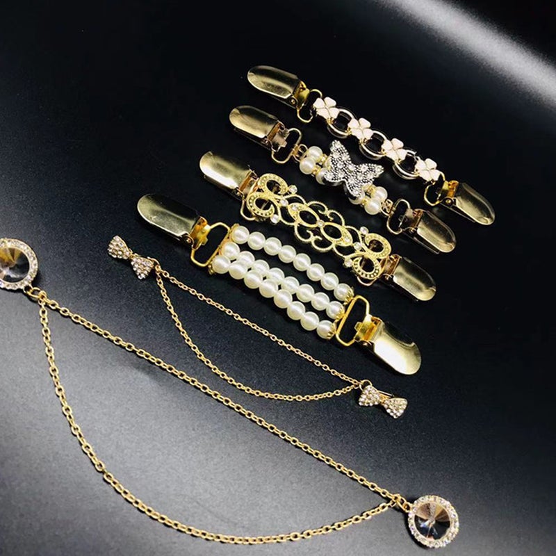 6pcs Lady Sweater Clip Fashion Shawl Clasp Alloy Shirt Clip Clothing Accessories - Image 2
