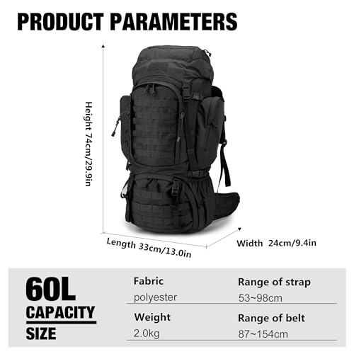 Mardingtop 60L Military Internal Frame Backpack for Hiking,Camping,Hunting,Rucksack Backpack with Rain Cover - Image 2