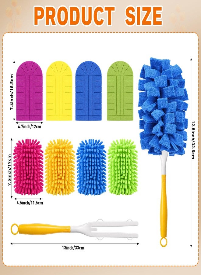 Baderke 8 Pcs Reusable Duster Refills with Handle 360 Heavy Duty Wool and Chenille Duster Pads Refills Washable Handheld Dusters for Cleaning Ceiling, Fan, Hardwood Floors, Windows, and Kitchen Floors - Image 2