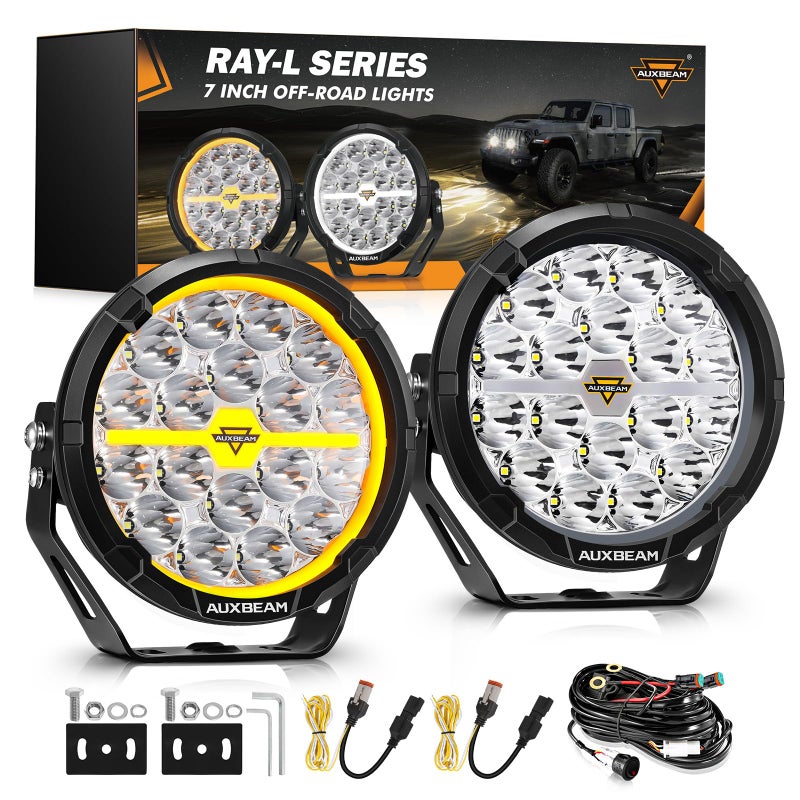 Auxbeam RAYL Series 7 Inch Round Offroad Light with Amber White DRL 240W 25800LM LED Driving Pods Light Bar Spot Beam Spot Lights Offroad Lighting for Front Bumper - Image 2