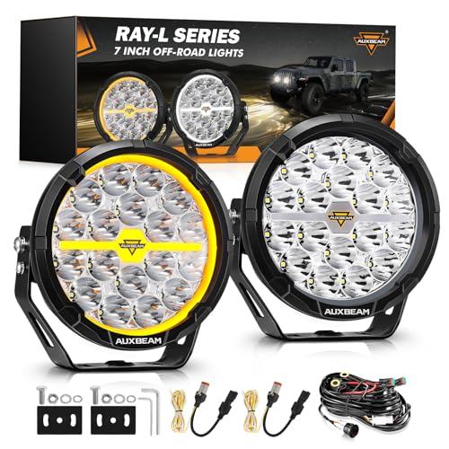 Auxbeam RAYL Series 7 Inch Round Offroad Light with Amber White DRL 240W 25800LM LED Driving Pods Light Bar Spot Beam Spot Lights Offroad Lighting for Front Bumper - Image 1