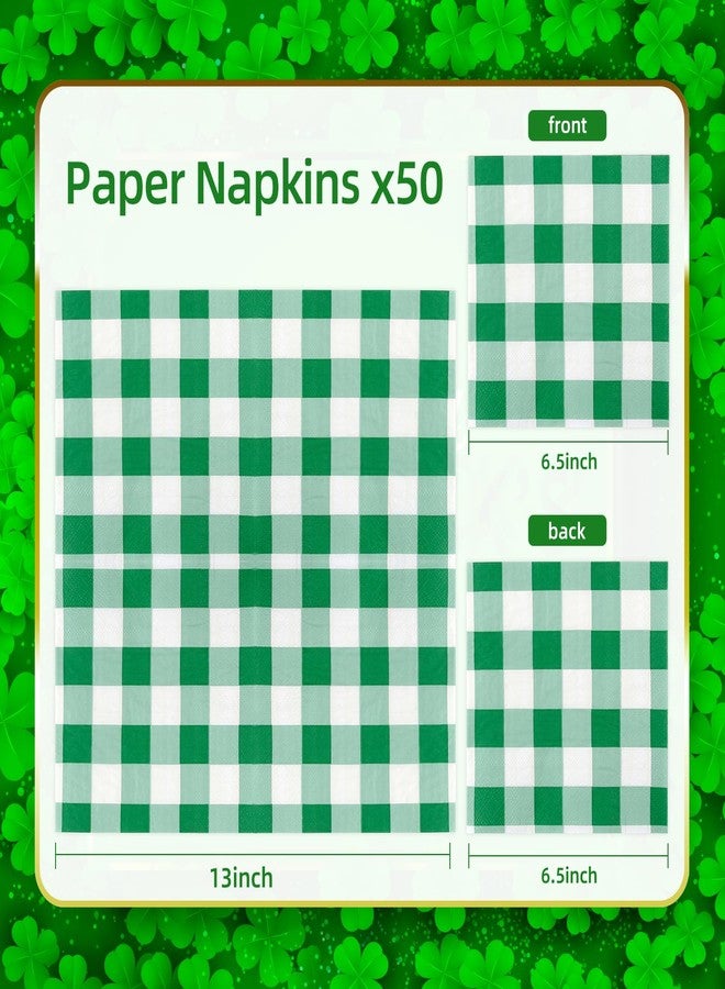 Quera 50 Pcs St. Patrick's Day Paper Napkins Buffalo Check Plaid Paper Napkins Party Supplies Green Checkerboard napkins for Saint Patty's Day Dinner Party Decoration 6.5 "X 6.5"​ - Image 2