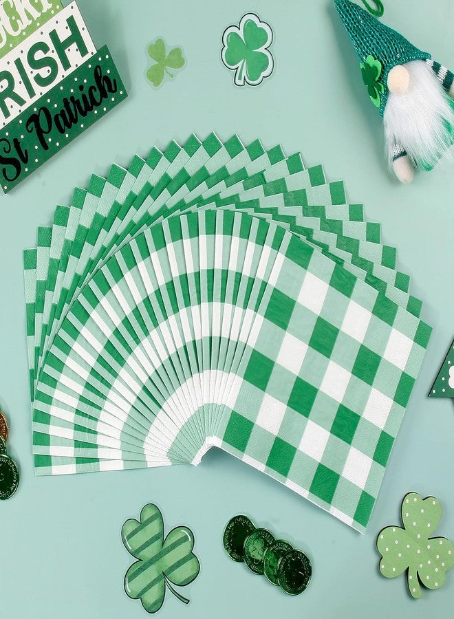 Quera 50 Pcs St. Patrick's Day Paper Napkins Buffalo Check Plaid Paper Napkins Party Supplies Green Checkerboard napkins for Saint Patty's Day Dinner Party Decoration 6.5 "X 6.5"​ - Image 3