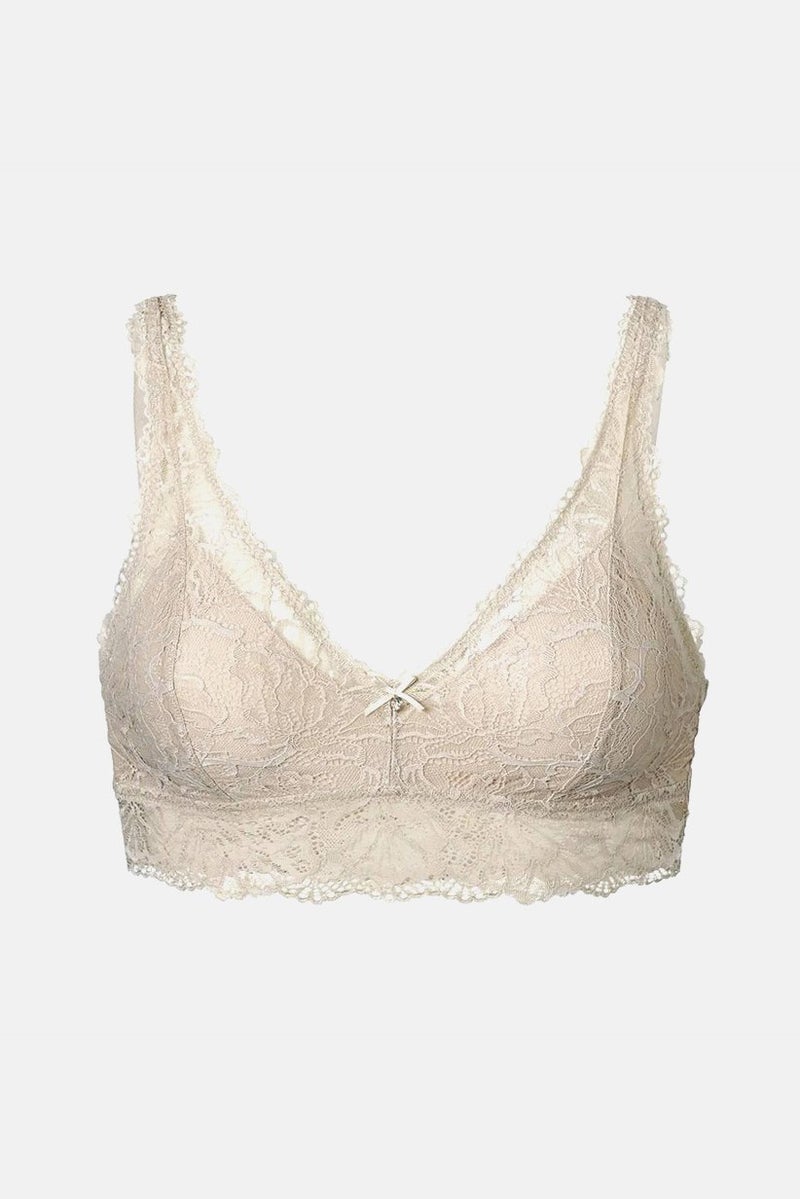 Women Non Padded Non Wired Lace Detail Bralette, Beige