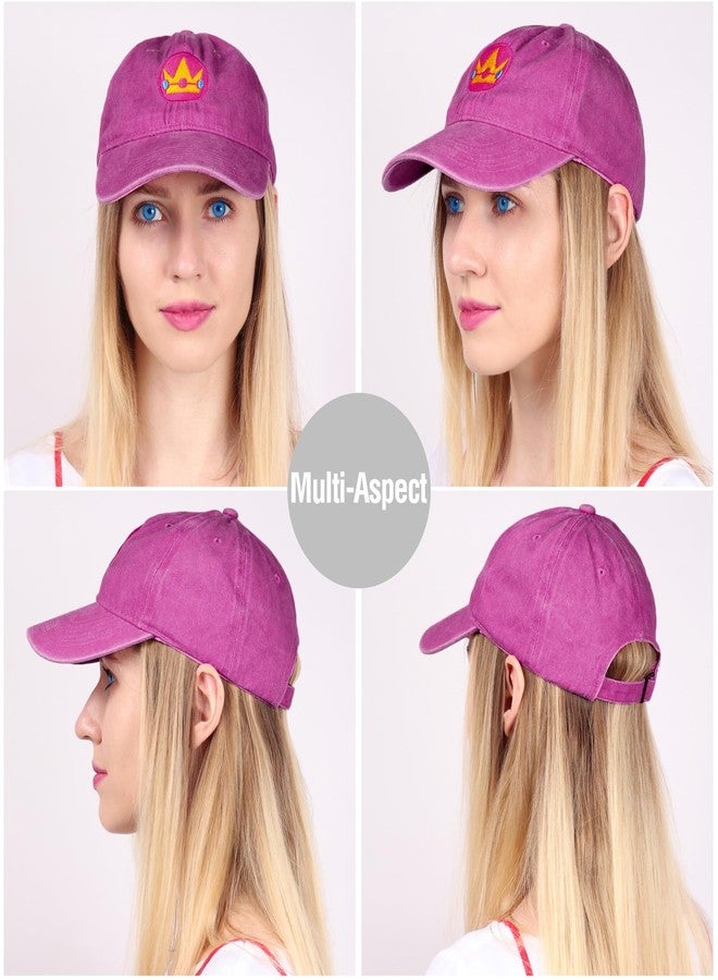 C-ZOFEK Embroidery Peach Hat Washed Denim Magenta Baseball Sun Cap Adjustable for Women - Image 4