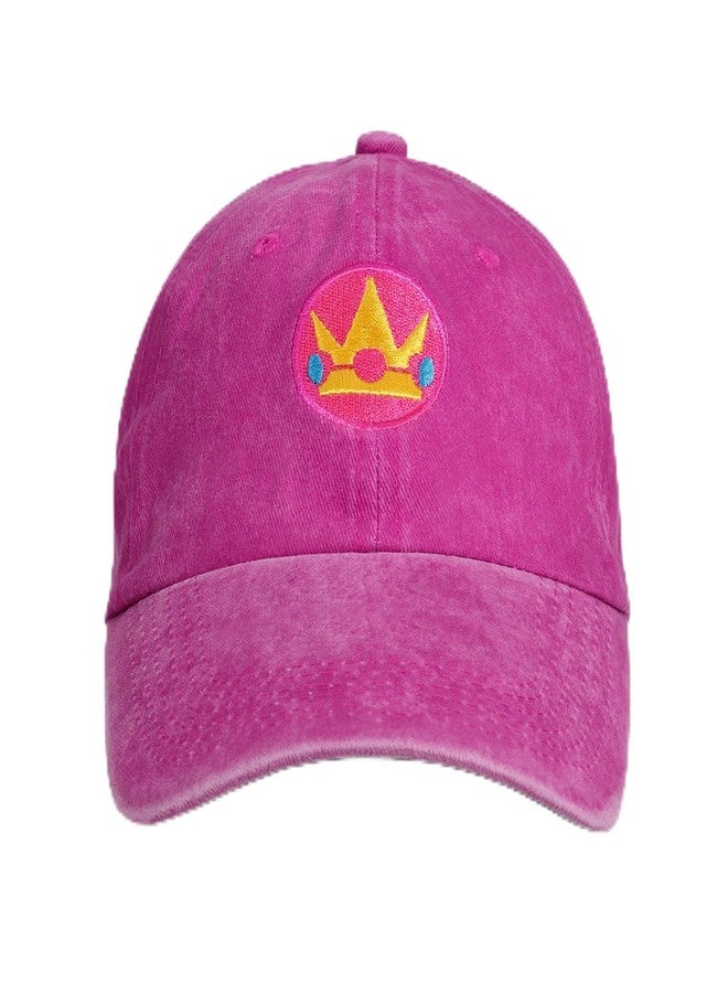 C-ZOFEK Embroidery Peach Hat Washed Denim Magenta Baseball Sun Cap Adjustable for Women - Image 1
