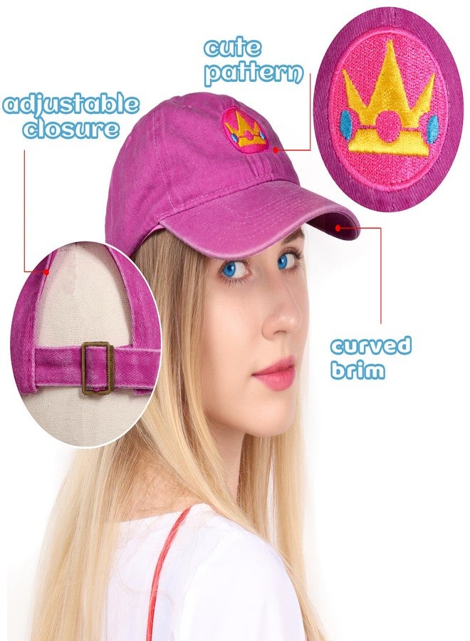 C-ZOFEK Embroidery Peach Hat Washed Denim Magenta Baseball Sun Cap Adjustable for Women - Image 3