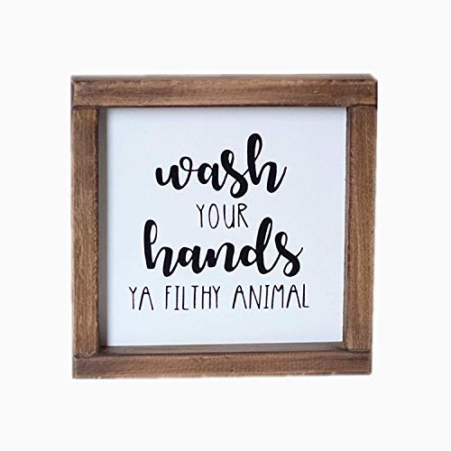 Lavender Inspired Wash Your Hands Ya Filthy Animal Sign-Funny Signs for Half Bathroom Decor-Framed Farmhouse Bathroom Wall Decor-Kids Bathroom Signs Decor-Housewarming Gift 7x7'' - Image 1
