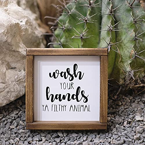 Lavender Inspired Wash Your Hands Ya Filthy Animal Sign-Funny Signs for Half Bathroom Decor-Framed Farmhouse Bathroom Wall Decor-Kids Bathroom Signs Decor-Housewarming Gift 7x7'' - Image 4
