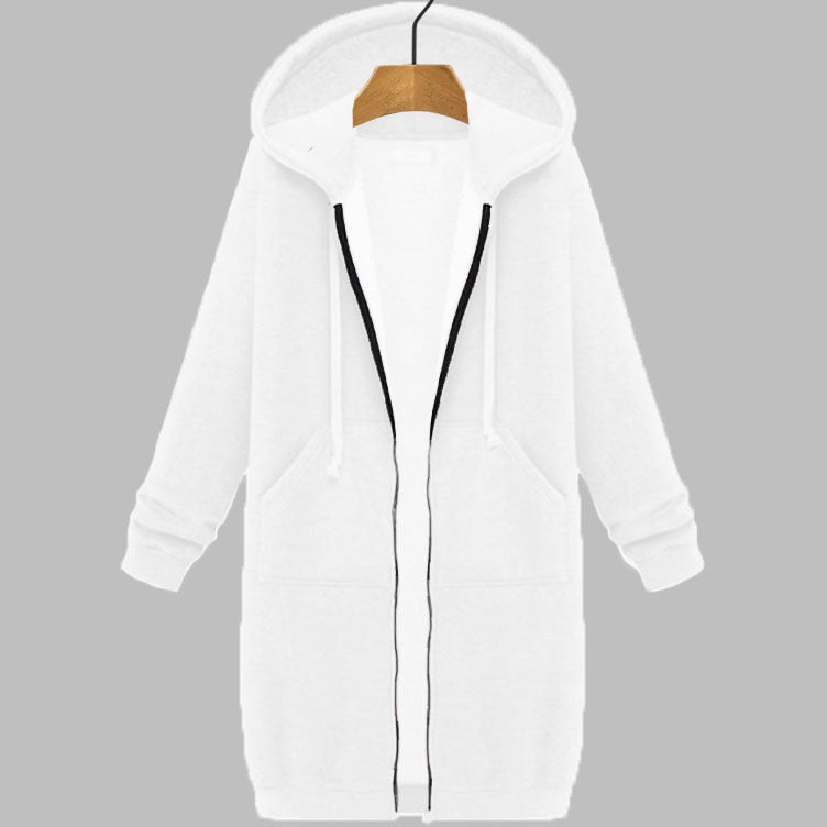 2021 Autumn Winter Brushed Fleece Hoodie Cardigan White 
