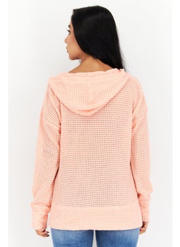 Weatherproof Women Hooded Long Sleeves Knitted Sweatshirt, Coral  - Image 2