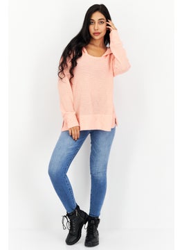 Weatherproof Women Hooded Long Sleeves Knitted Sweatshirt, Coral  - Image 4