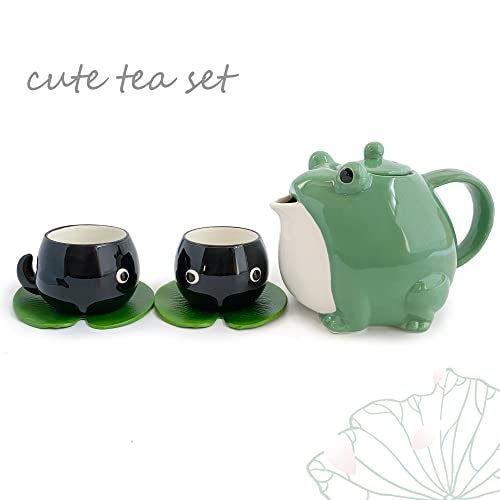 Kreapa Frog teapot Teacup, frog tea set, cute teapot gift, Tea Service Set Ceramic Tea Pot Send exquisite frog stickers - Image 2