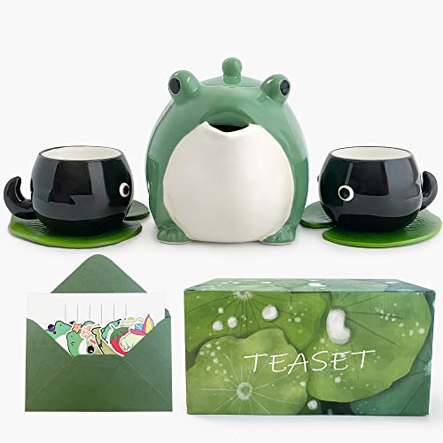 Kreapa Frog teapot Teacup, frog tea set, cute teapot gift, Tea Service Set Ceramic Tea Pot Send exquisite frog stickers - Image 1