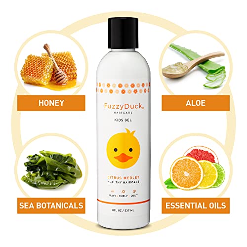 FuzzyDuck Kids Hair Gel – Curl Defining Gel for Girls & Boys with Frizz Control & Light Hold, Water-Soluble Formula Made with Aloe, Sea Botanicals & Honey for All Hair Types (Citrus Medley, 8oz) - Image 3