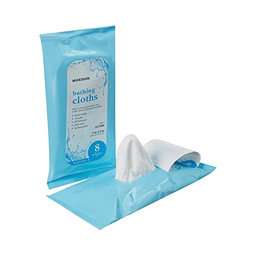 McKesson Bathing Cloth with Aloe & Vitamin E [8 Wipes] No Rinse Shower & Bathing Body Wipes for Adults & Elderly, Disposable Washcloths, pH Balanced, Fresh Scent - Image 1