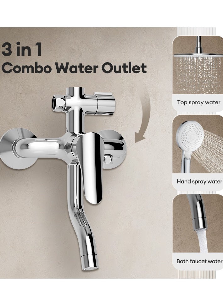 Jomoo - 9-Inch High Pressure Rainfall Shower Set, Adjustable 3 in 1 Shower Tap Combo with On/Off Switch Handheld Shower Head Set - Image 1