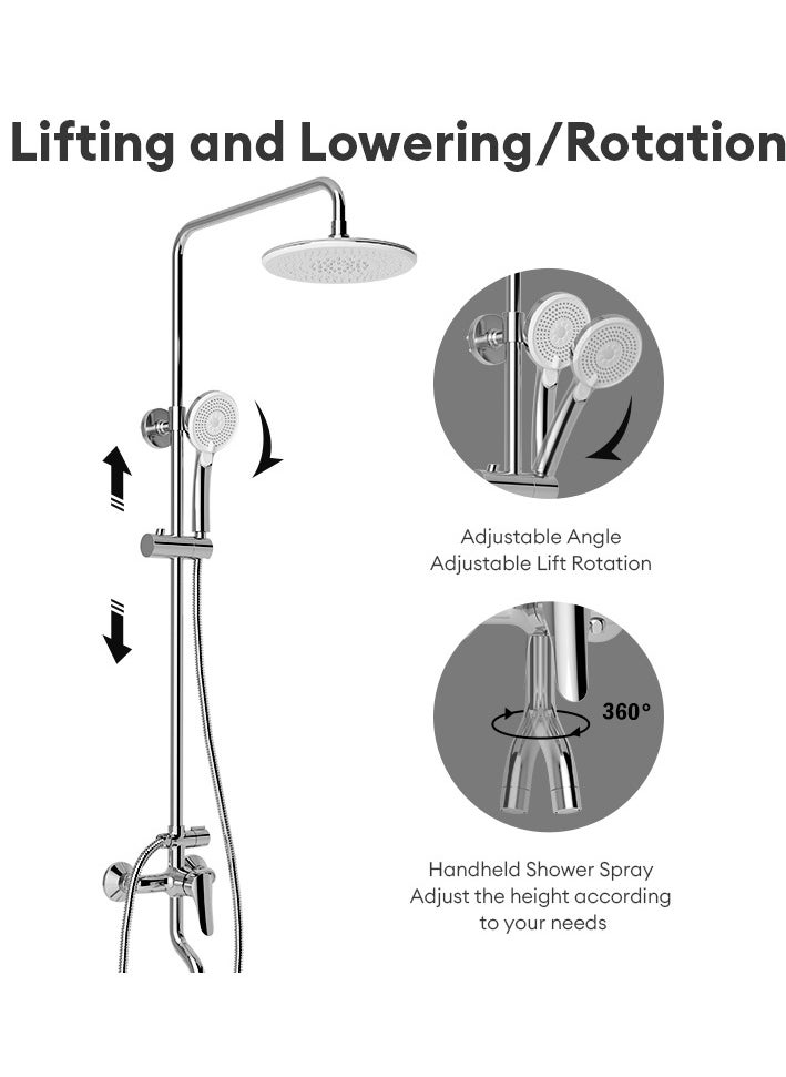 Jomoo - 9-Inch High Pressure Rainfall Shower Set, Adjustable 3 in 1 Shower Tap Combo with On/Off Switch Handheld Shower Head Set - Image 1