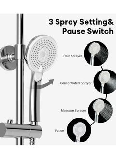 Jomoo 9-Inch High Pressure Rainfall Shower Set, Adjustable 3 in 1 Shower Tap Combo with On/Off Switch Handheld Shower Head Set  - Image 4