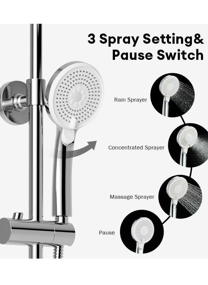 Jomoo - 9-Inch High Pressure Rainfall Shower Set, Adjustable 3 in 1 Shower Tap Combo with On/Off Switch Handheld Shower Head Set - Image 1
