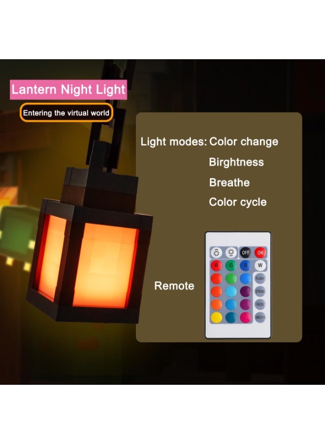 ECLux Pixel-style Lantern Night Light, 2026 Ramadan Gift, LED 16-Color Changing Hanging Lantern Lamp, inspired by Minecraft – Rechargeable Wall-Mounted/Tabletop Night Light, perfect for gamers, boys, girls, men's bedrooms, and game room wall decor. - Image 5