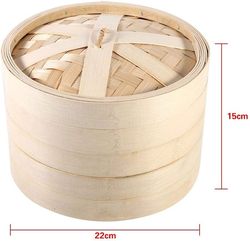 ويوبلز 4 أحجام، مستويان، سلة خيزران صينية جديدة، قدر طهي أرز طبيعي، قدر بخار مع غطاء (22 سم) - Image 4