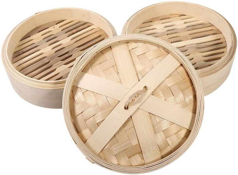 ويوبلز 4 أحجام، مستويان، سلة خيزران صينية جديدة، قدر طهي أرز طبيعي، قدر بخار مع غطاء (22 سم) - Image 2