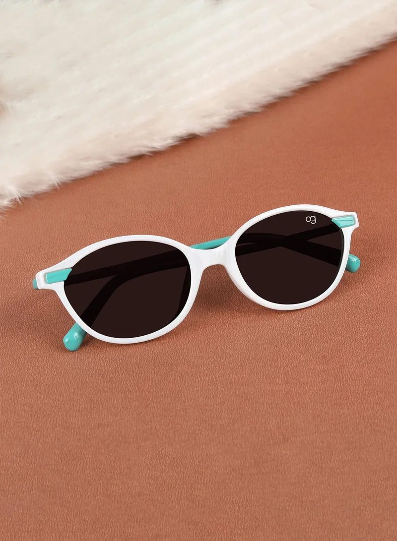 ووجلز Stylish White & Aqua Blue Oval Kids Sunglasses