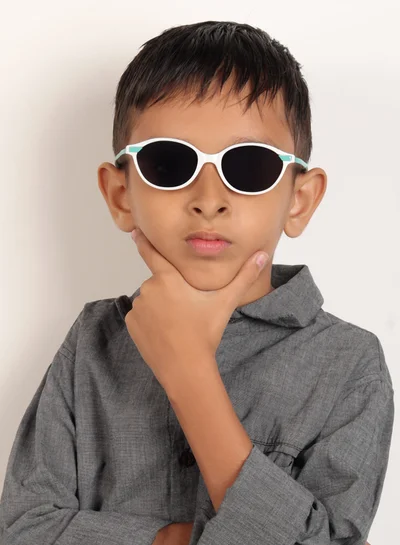 Woggles Stylish White & Aqua Blue Oval Kids Sunglasses