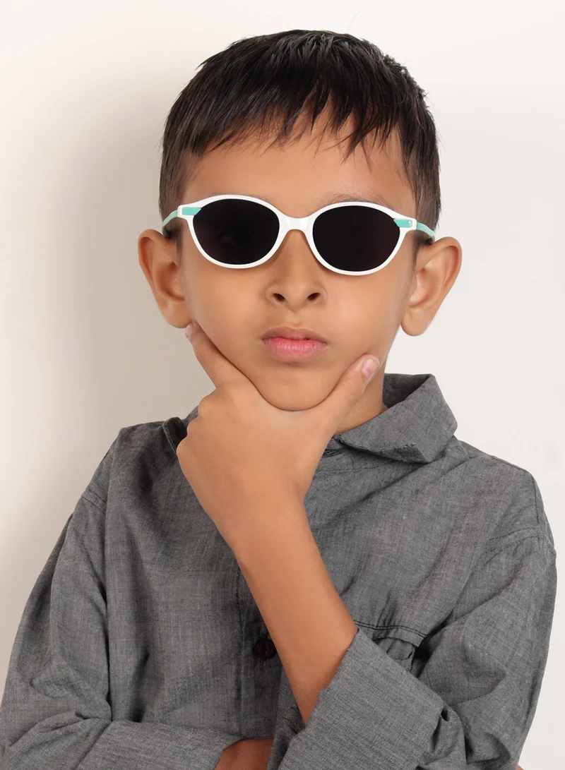 Woggles Stylish White & Aqua Blue Oval Kids Sunglasses