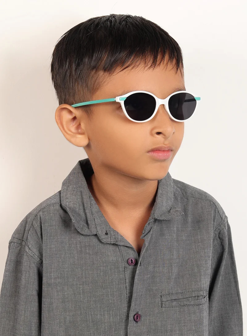 Woggles Stylish White & Aqua Blue Oval Kids Sunglasses