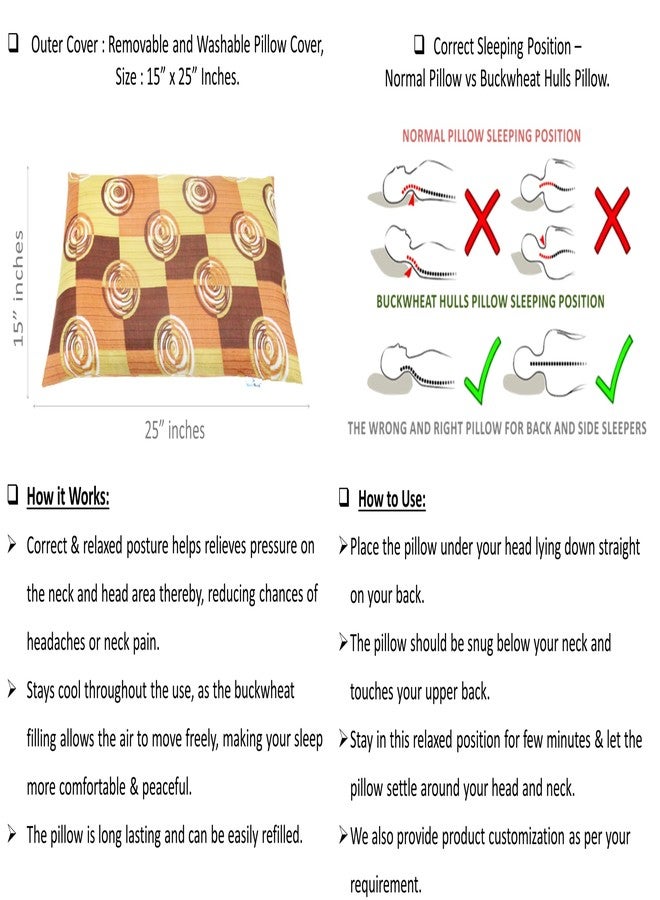 NutriBuck®Buckwheat Hulls Pillow |Pillow for Neck Pain | Shoulder Pain | Back Pain | Other Sleeping Problem (Rusty Orange - Multicolor) - Image 3