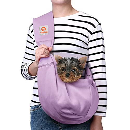 Tomkas Small Dog Sling Carrier - Zipper Pocket & Adjustable Strap - for 3-10 lbs Pets(Light Purple) - Image 1