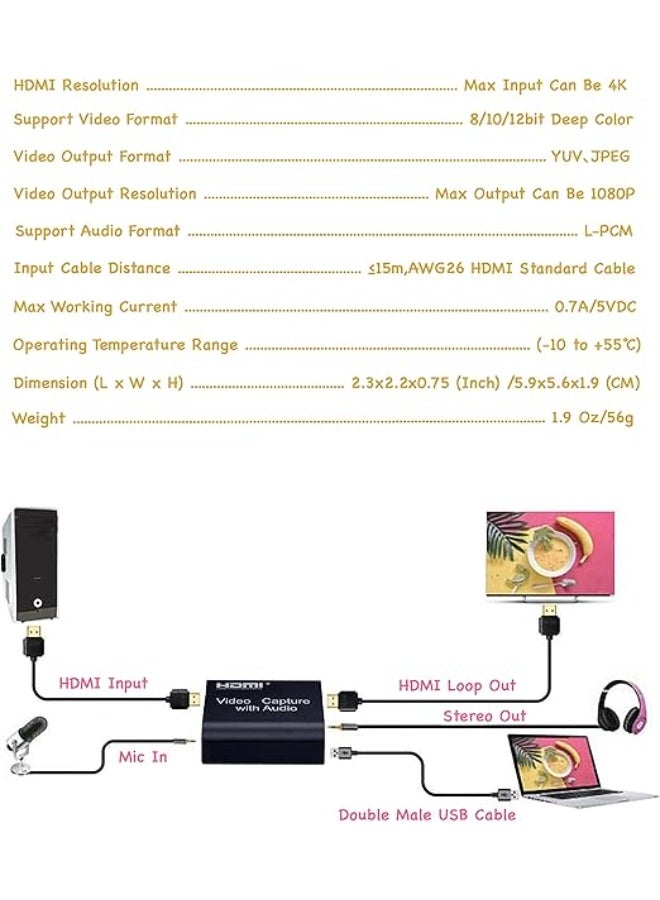 HDMI Video Capture Card - 1080P HD Cam Link for Gaming & Streaming - Plug and Play Adapter for PC, Game Consoles, and Live Broadcast - Image 5