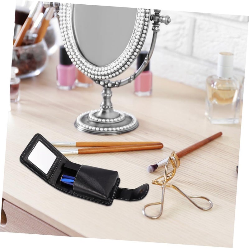 Pu Leather Lipstick Case with Mirror Portable Compact Lipstick Holder Purse for Travel for Women and Daily Touch-up Black - Image 4